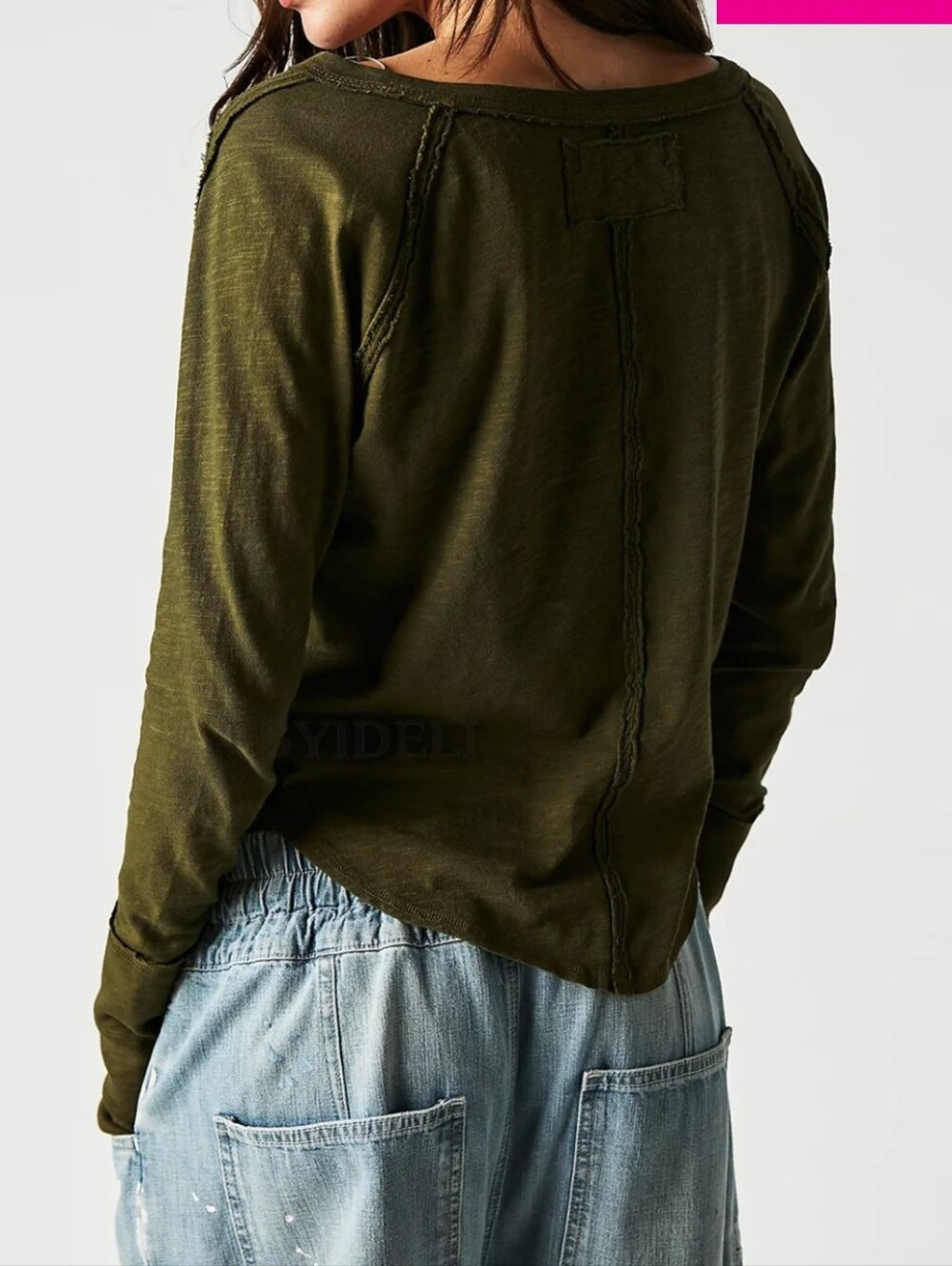 We The Free Free People NWT Notched Neck Top, Olive Green Size Medium - Picture 3 of 8